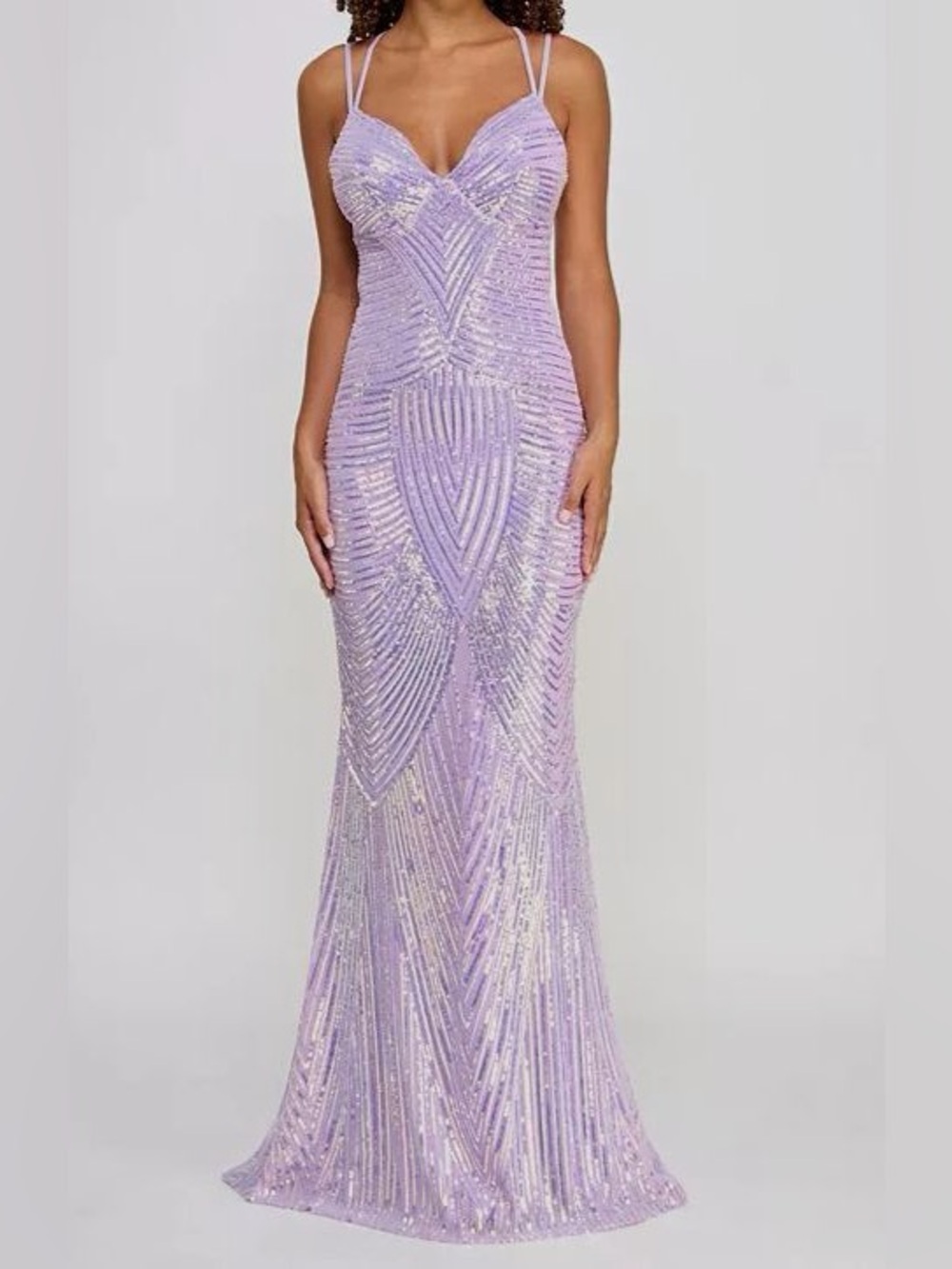 Lilac Sequin Homecoming Prom Pageant Gown 3/4 + Custom Handmade Necklace